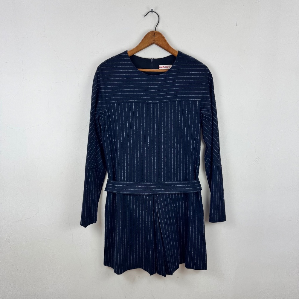 See by Chloé navy wool pinstripe dress
